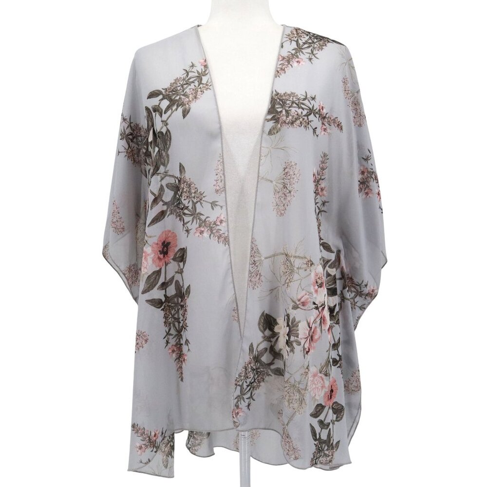 Emory Park Sheer Kimono Swim Cover Up Women L Gray Boho Bloomcore Coastal Resort